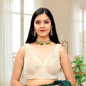 White & Gold Pearl Sleeveless Blouse