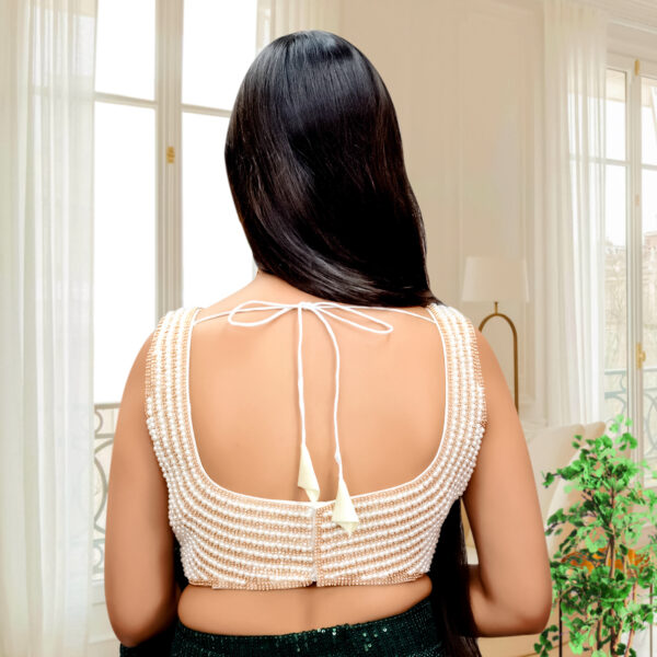 White & Gold Pearl Sleeveless Blouse - Image 3