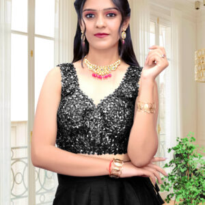 3D Flower Black Blouse