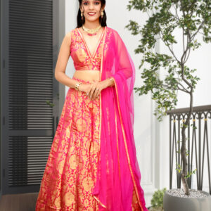 Hot Pink Sequins & Lace Embroidered Blouse Lehenga Set