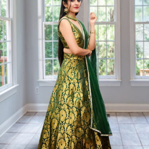 Green Banarsi Floral Pattern Lehnga