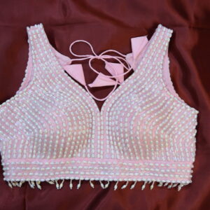 Baby Pink Beaded Pearl Blouse for wedding with saree