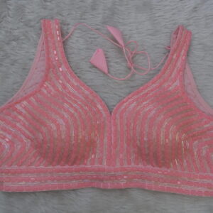 Peach Pink Beaded Pearl Crystal Blouse