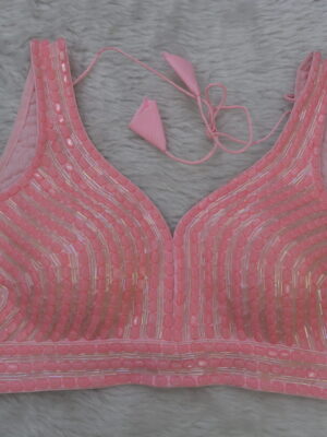 Peach Pink Beaded Pearl Crystal Blouse