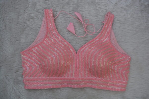 Peach Pink Beaded Pearl Crystal Blouse