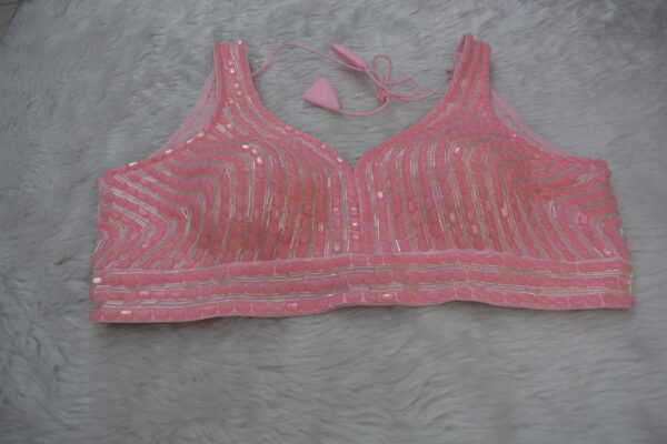 Peach Pink Beaded Pearl Crystal Blouse - Image 2