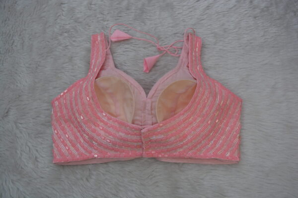Peach Pink Beaded Pearl Crystal Blouse - Image 3