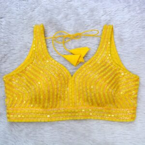 Yellow Cutdana Beaded embroidered blouse
