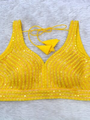 Yellow Cutdana Beaded embroidered blouse