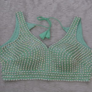 Sea Green And White Beaded Blouse