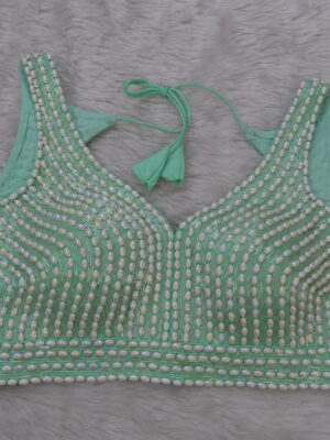 Sea Green And White Beaded Blouse