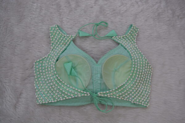 Sea Green And White Beaded Blouse - Image 3