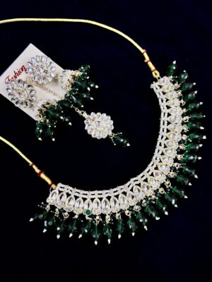 Green Diamond and Beads Necklace Set