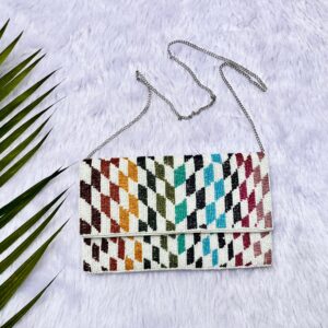 Geometrical Design Multicoloured Beaded Clutch Purse