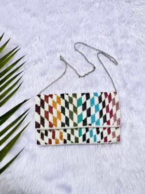 Geometrical Design Multicoloured Beaded Clutch Purse