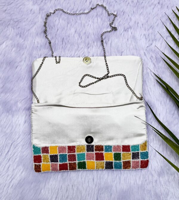 Multicoloured Beaded Geometrical Design Clutch Purse - Image 3