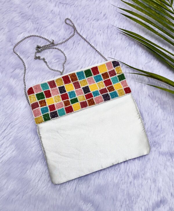 Multicoloured Beaded Geometrical Design Clutch Purse - Image 4