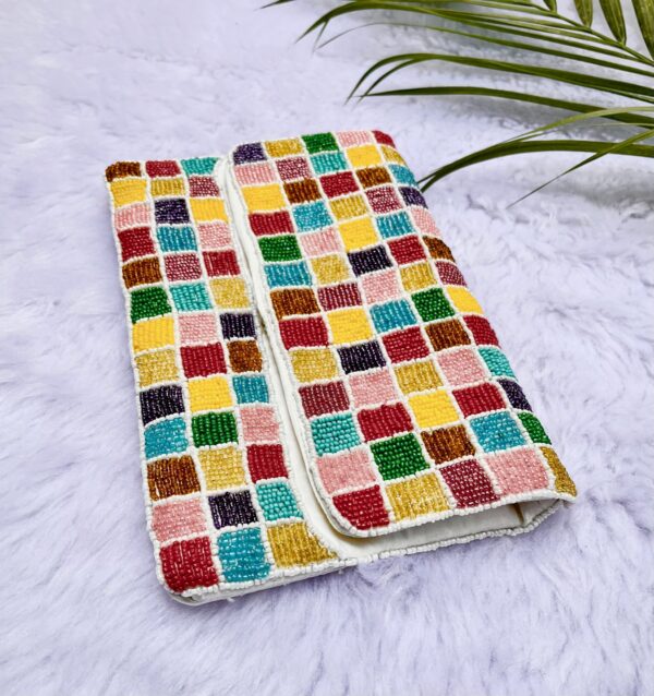 Multicoloured Beaded Geometrical Design Clutch Purse - Image 5