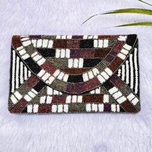 Beaded Geometrical Design Clutch Purse