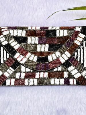 Beaded Geometrical Design Clutch Purse