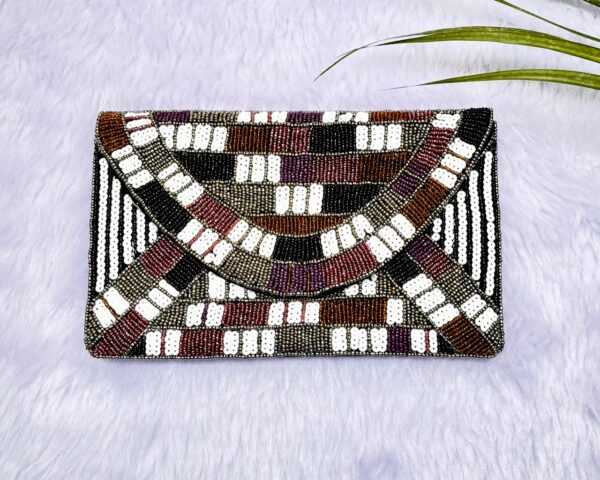 Beaded Geometrical Design Clutch Purse