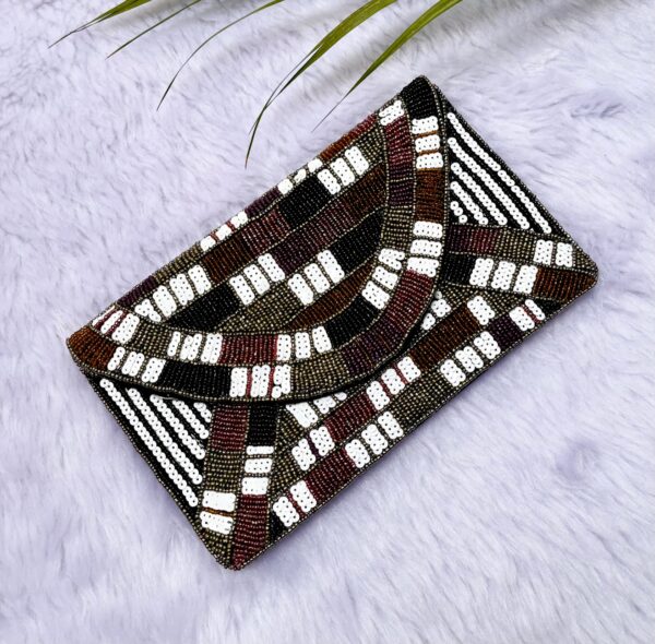 Beaded Geometrical Design Clutch Purse - Image 2
