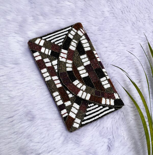 Beaded Geometrical Design Clutch Purse - Image 3