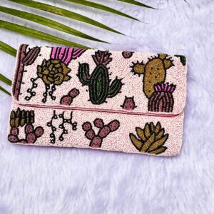 Beaded Cactus Plant Clutch Purse