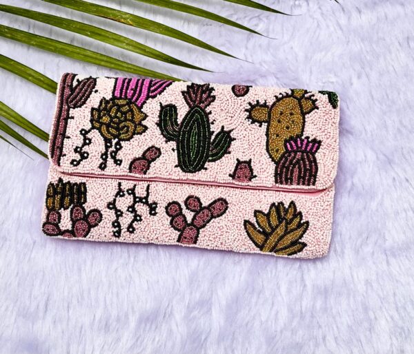Beaded Cactus Plant Clutch Purse