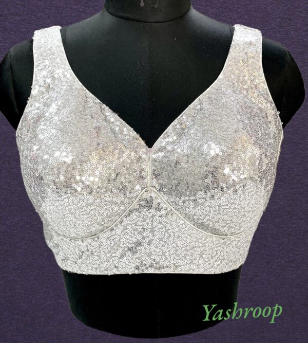 Premium Sequin White Sabyasachi Blouse - Image 5