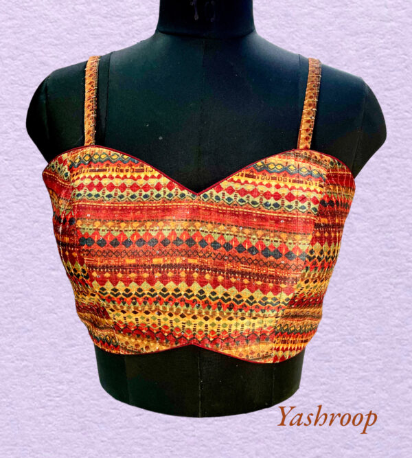 Multicolor Tusser Silk Strapped Blouse - Image 5