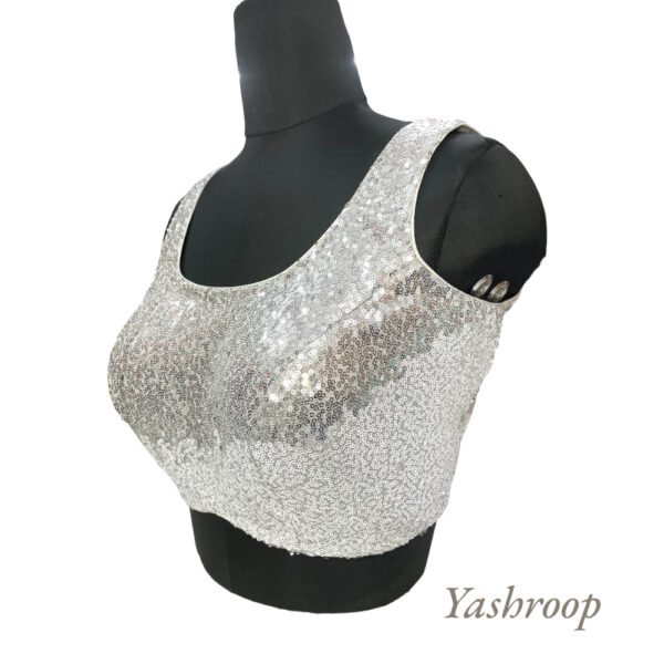 Premium Sequin White Sabyasachi Blouse (U-Necked) - Image 4
