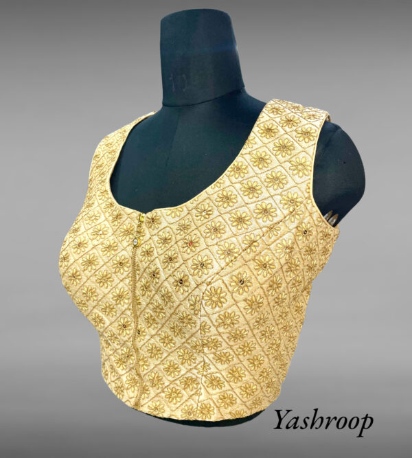 Latest Designer Golden Embroidered Blouse (Front open with Zipper) - Image 4