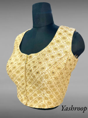 Latest Designer Golden Embroidered Blouse (Front open with Zipper)