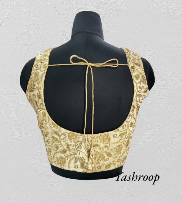 Designer Shoulders Golden Embroidered Blouse(Floral Print) - Image 4