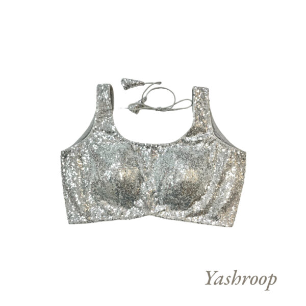 Premium Sequin White Sabyasachi Blouse (U-Necked) - Image 2