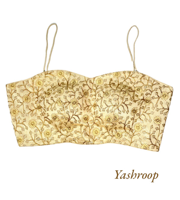 Designer Golden Embroidered Blouse/Spaghetti - Image 4