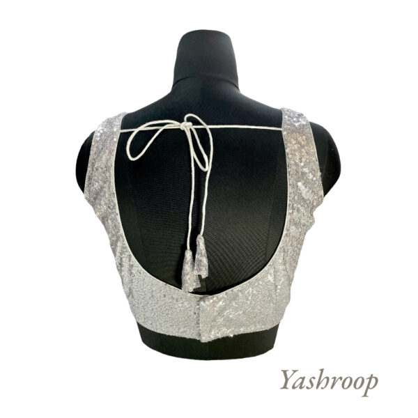 Premium Sequin White Sabyasachi Blouse (U-Necked) - Image 3