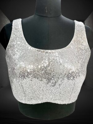 Premium Sequin White Sabyasachi Blouse (U-Necked)