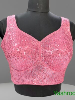 Premium Sequin Hot Pink Sabyasachi Blouse