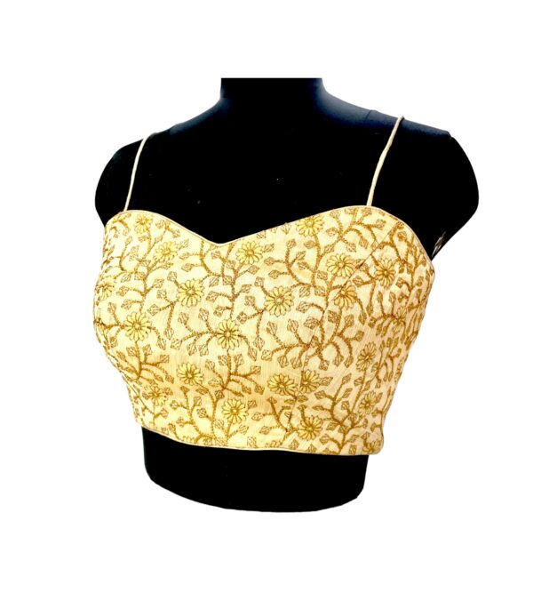 Designer Golden Embroidered Blouse/Spaghetti - Image 5