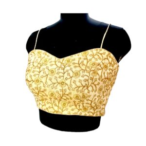 Designer Golden Embroidered Blouse/Spaghetti
