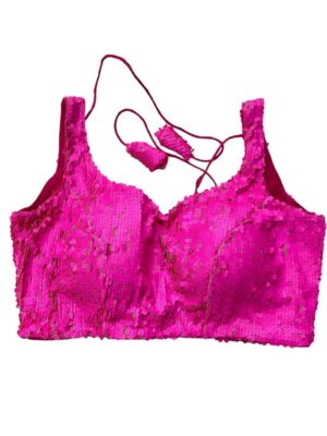 Hot Pink Designer Sequins Saree Blouse
