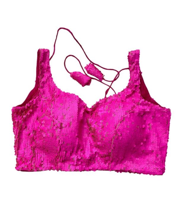 Hot Pink Designer Sequins Saree Blouse - Image 4