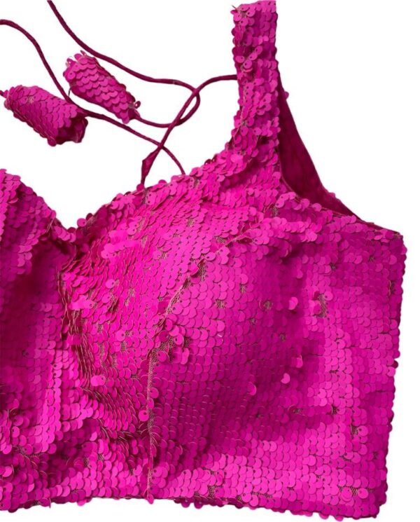 Hot Pink Designer Sequins Saree Blouse - Image 2