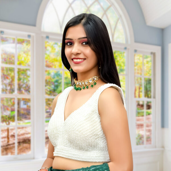 Heavy White Pearl Blouse with Back opening - Image 2