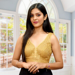 Golden Beaded Pearl Top for saree