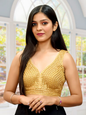 Golden Beaded Pearl Top for Saree