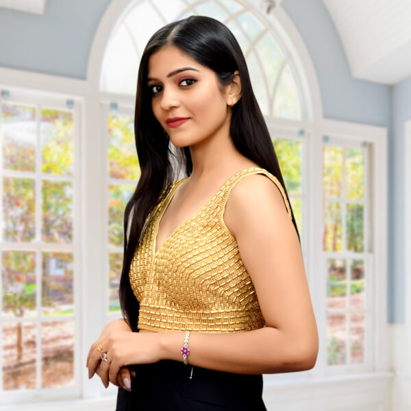 Golden Beaded Pearl Top for saree - Image 2