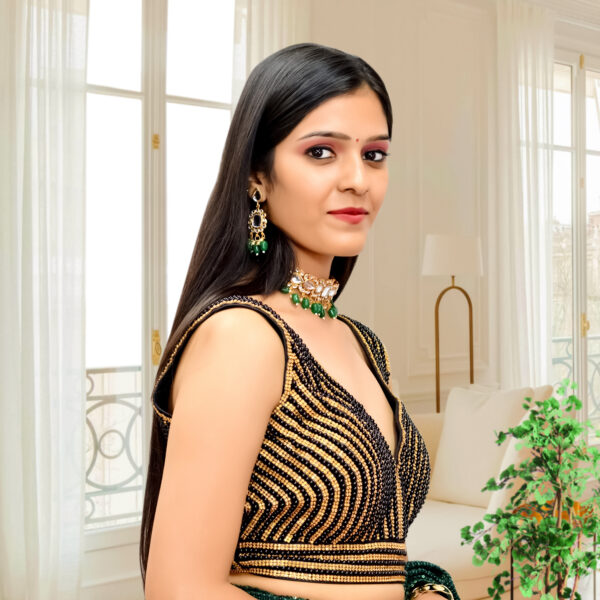 Black and Gold Pearl Beads Blouse - Image 2